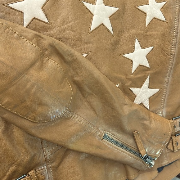 NWOT MARITIUS CHRISTY STAR MOTO LEATHER JACKET IN CARAMEL AND TAN BLUSH - Picture 9 of 15